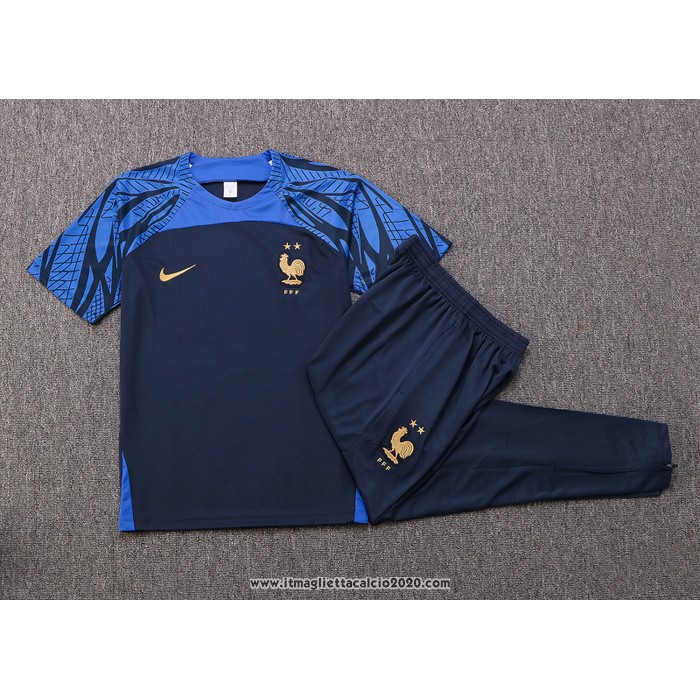 Tuta da Track Francia Manica Corta 2022 2023 Blu